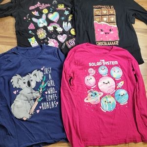 Girls 4 Graphic Tops Size 10/12 Long Sleeve Shirts